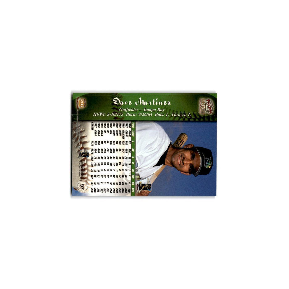 1998 Pacific Paramount Dave Martinez Rays #97