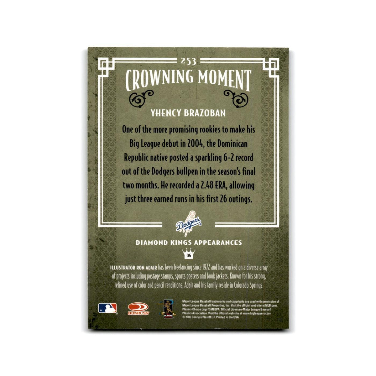 2005 Donruss Diamond Kings Yhency Brazoban Dodgers #253