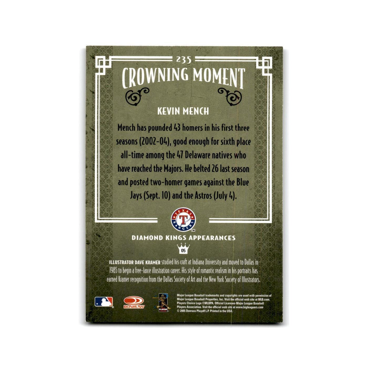 2005 Donruss Diamond Kings Kevin Mench Rangers #235