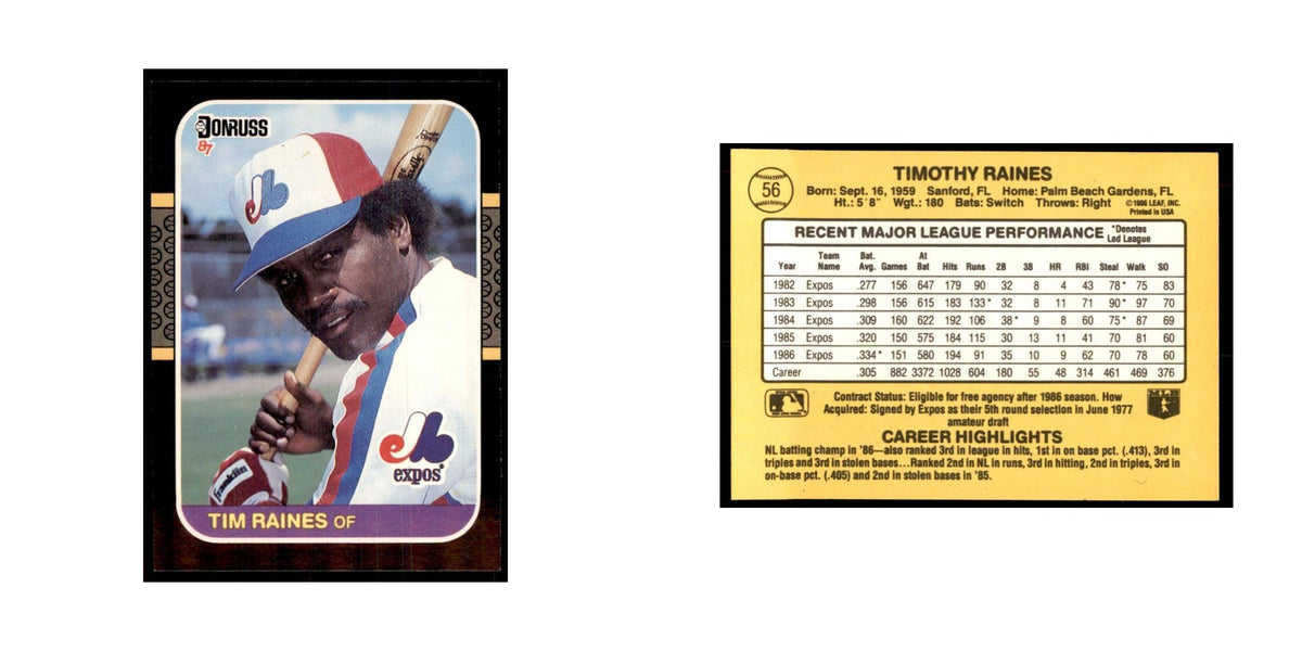 1987 Donruss Baseball Card Tim Raines Montreal Expos #56