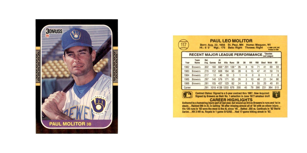 1987 Donruss Baseball Card Paul Molitor Brewers #117