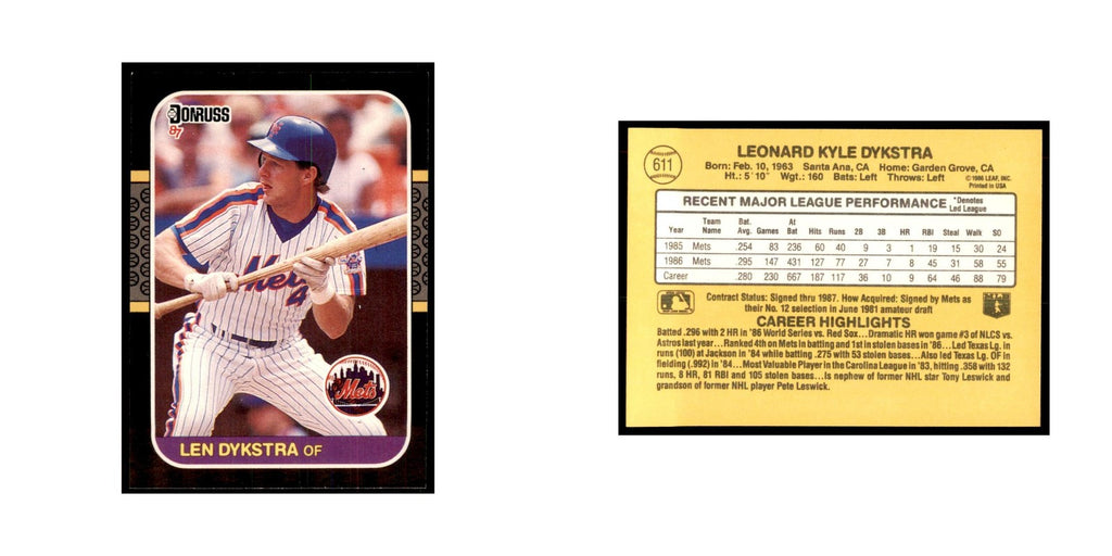 1987 Donruss Baseball Card Len Dykstra Mets #611