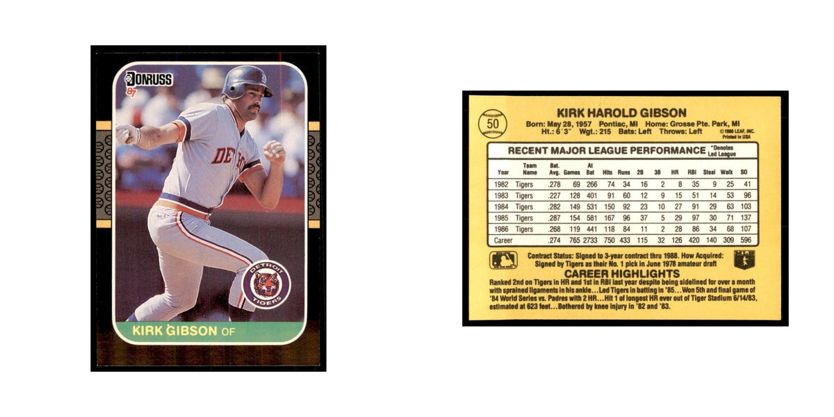 1987 Donruss Baseball Card Kirk Gibson Tigers #50