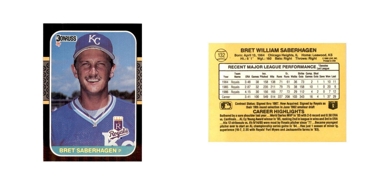 1987 Donruss Baseball Card Bret Saberhagen Royals #132
