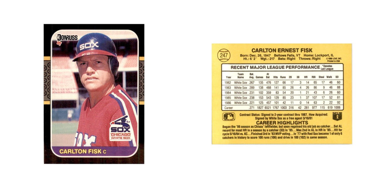 1987 Donruss Baseball Card Carlton Fisk White Sox #247