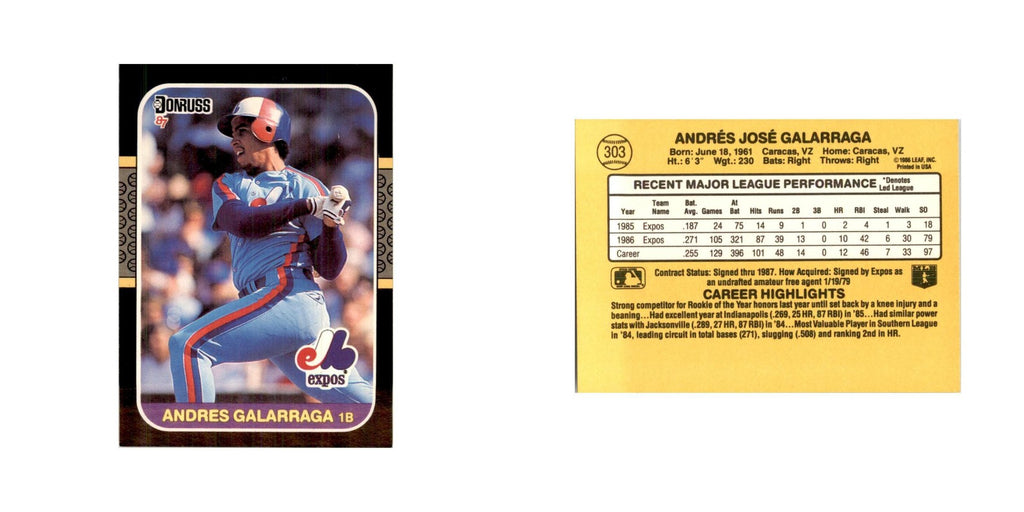 1987 Donruss Baseball Card Andres Galarraga Montreal Expos #303