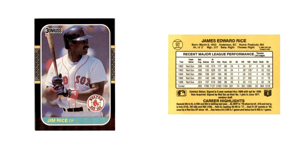1987 Donruss Baseball Card Jim Rice Red Sox #92