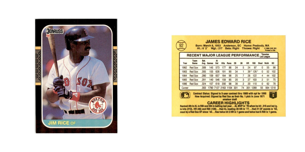1987 Donruss Baseball Card Jim Rice Red Sox #92