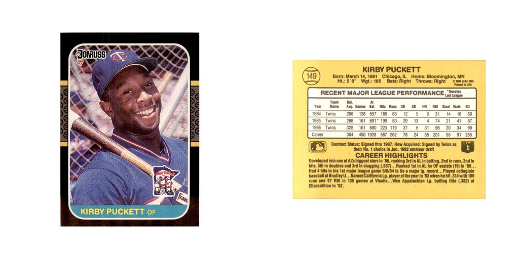 1987 Donruss Baseball Card Kirby Puckett Twins #149