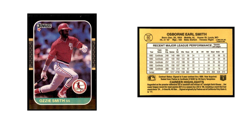 1987 Donruss Baseball Card Ozzie Smith Cardinals #60