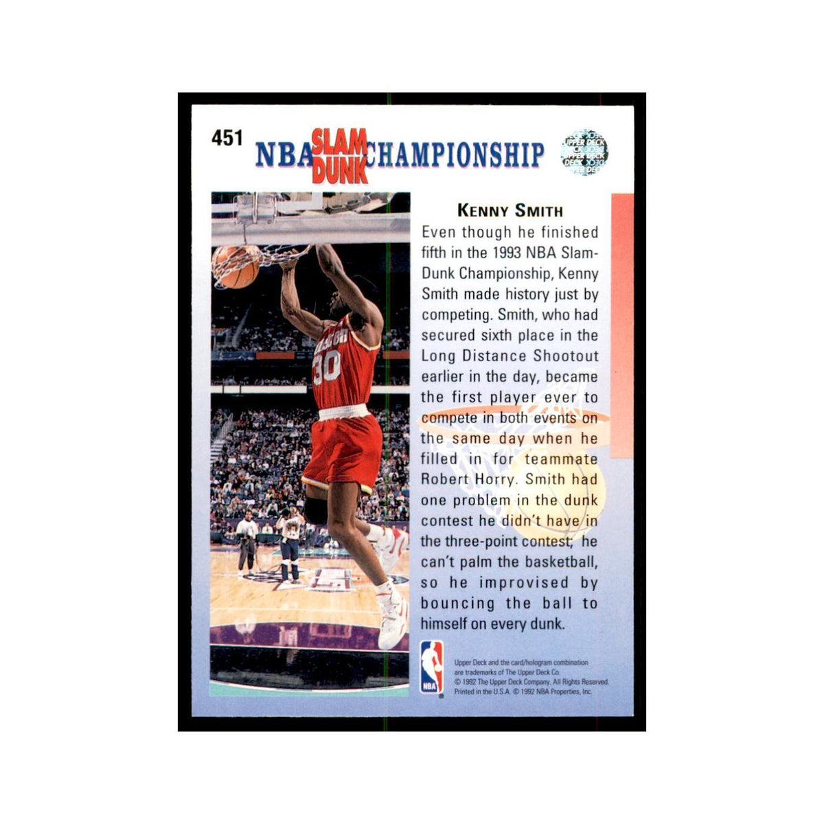 1992 Upper Deck Kenny Smith Basketball Cards #451