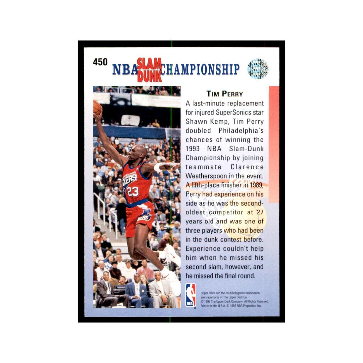 1992 Upper Deck Tim Perry Basketball Cards #450