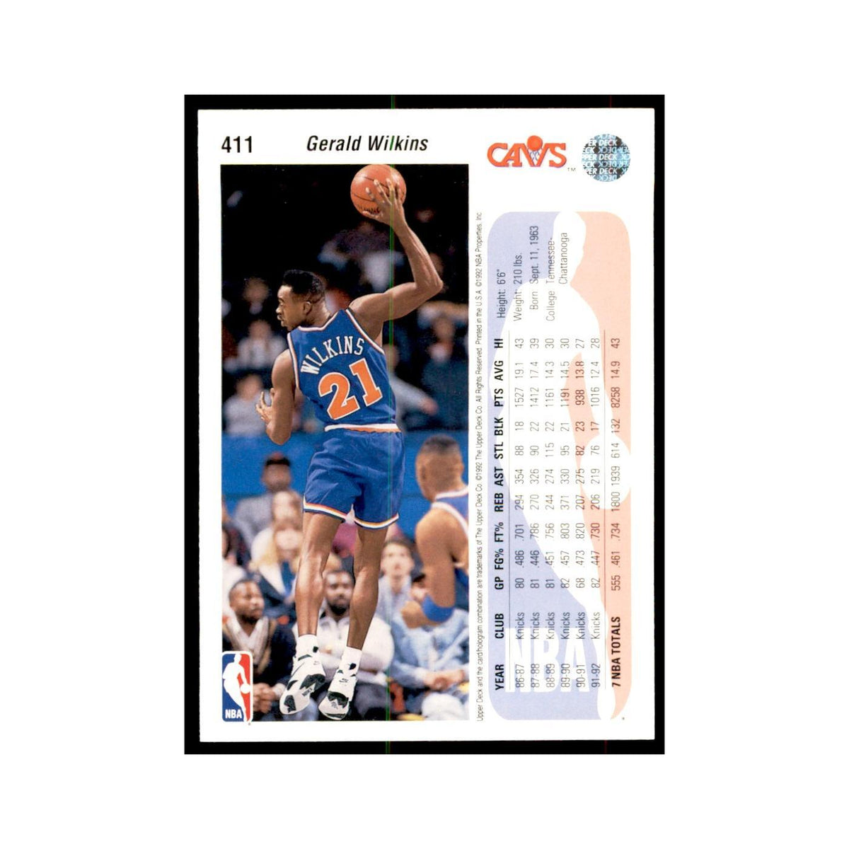 1992 Upper Deck Gerald Wilkins Basketball Cards #411