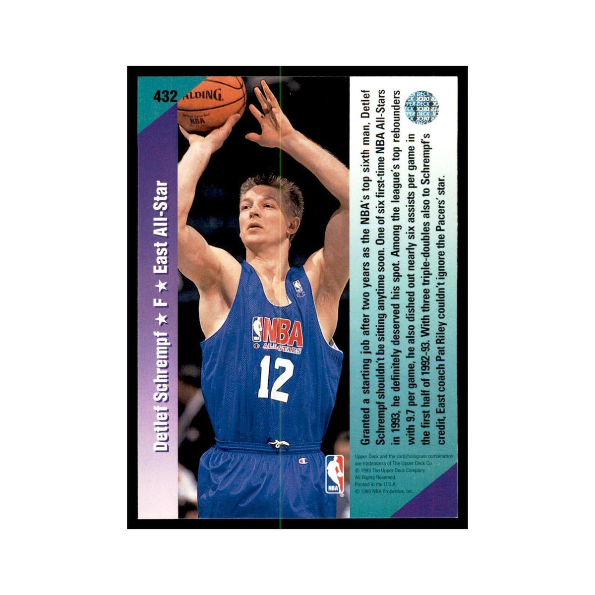 1992 Upper Deck Detlef Schrempf Basketball Cards #432