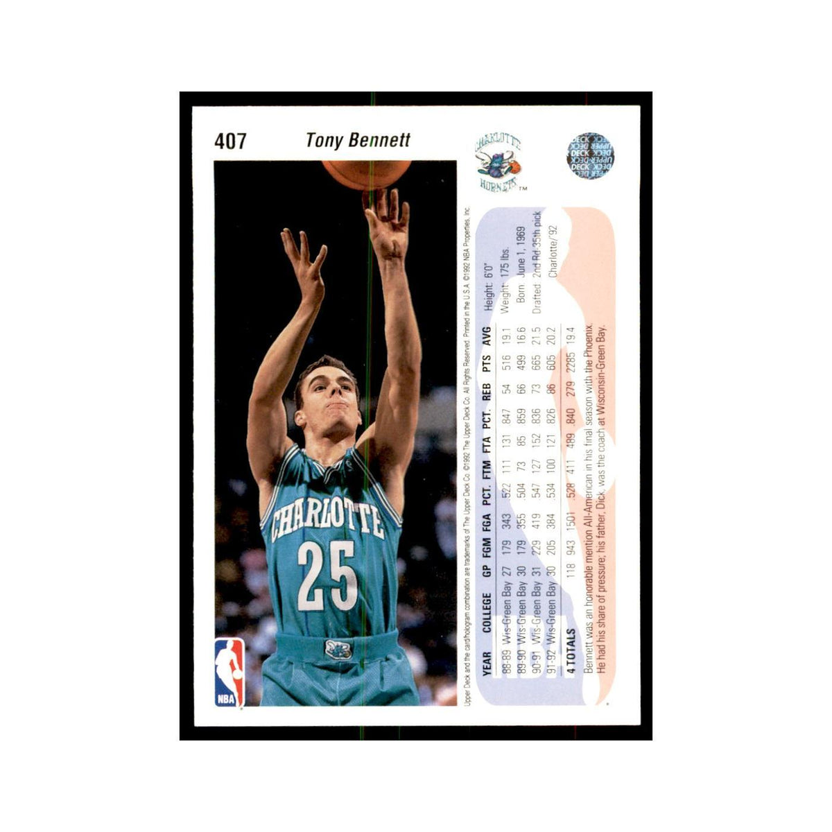 1992 Upper Deck Tony Bennett Basketball Cards #407