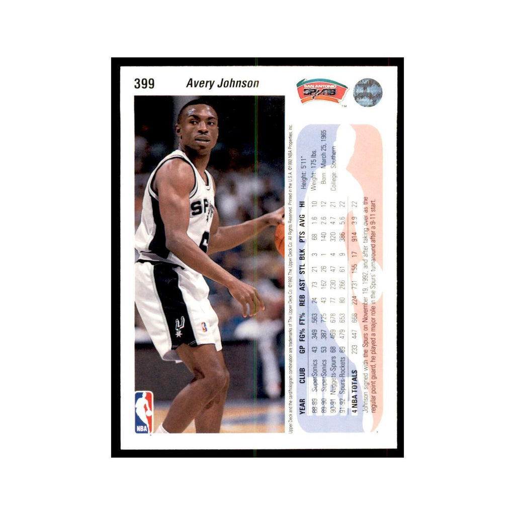 1992 Upper Deck Avery Johnson Basketball Cards #399
