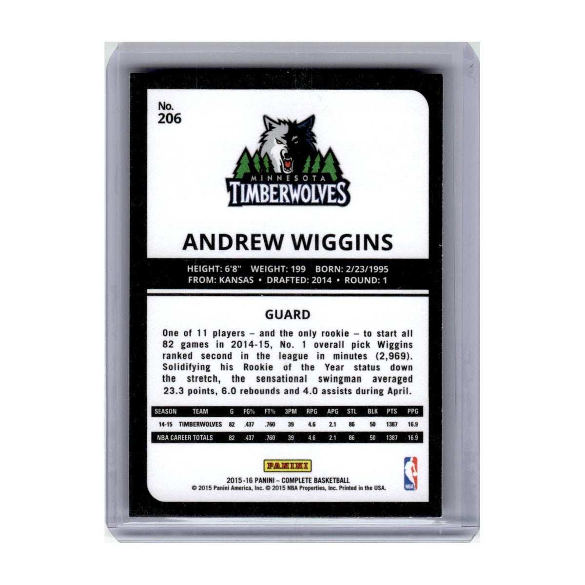2015 Panini Complete Andrew Wiggins Timberwolves #206