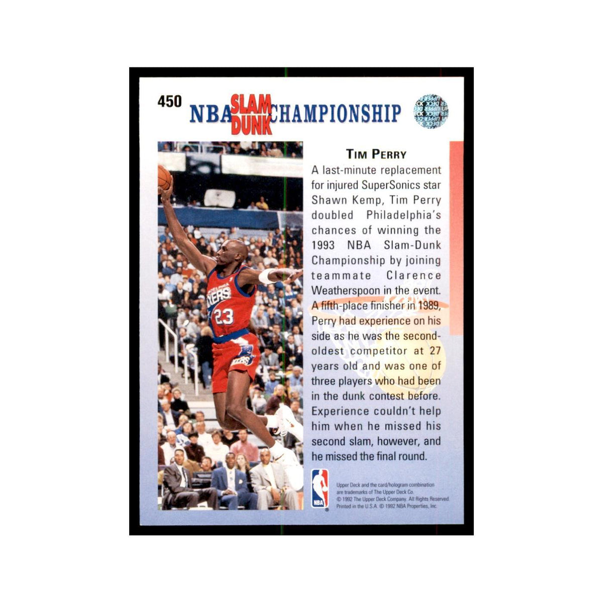 1992 Upper Deck Tim Perry Basketball Cards #450