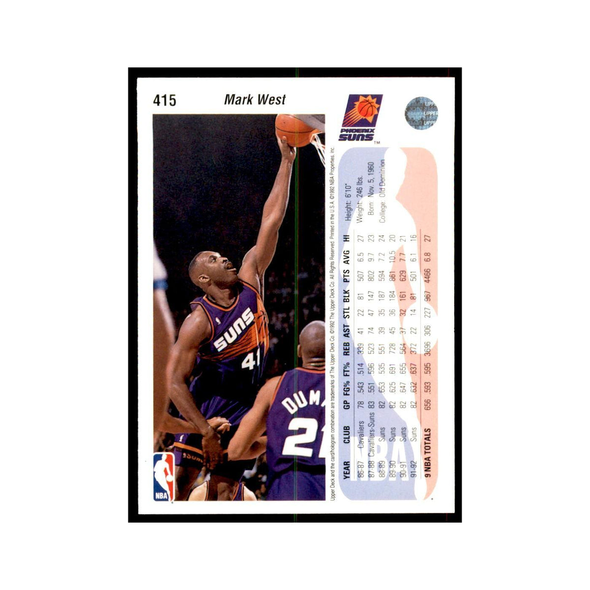 1992 Upper Deck Mark West Basketball Cards #415
