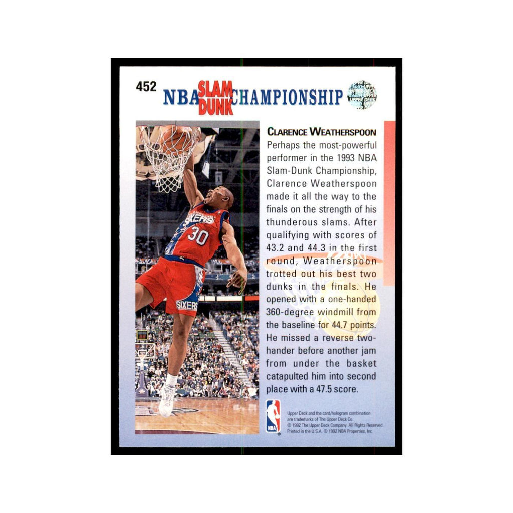 1992 Upper Deck Clarence Weatherspoon Basketball Cards #452