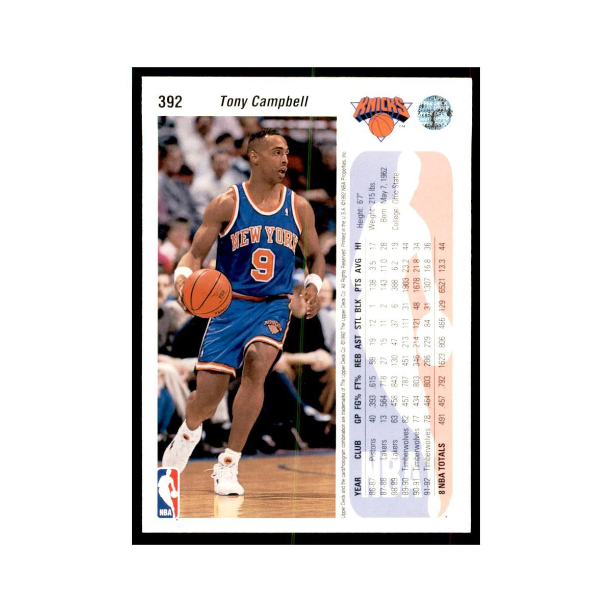 1992 Upper Deck Tony Campbell Basketball Cards #392