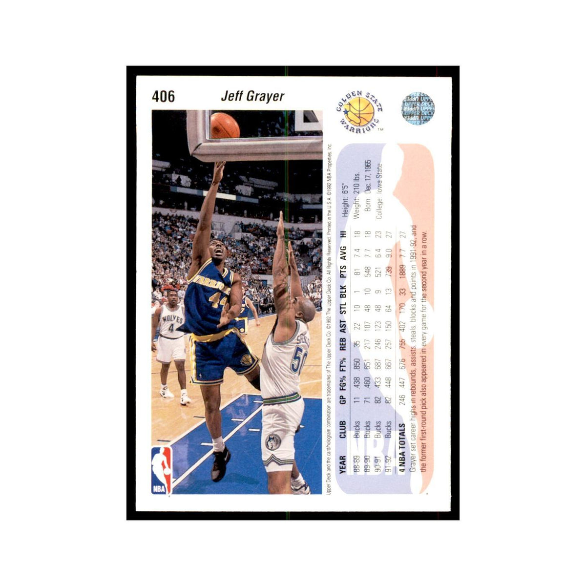 1992 Upper Deck Jeff Grayer Basketball Cards #406