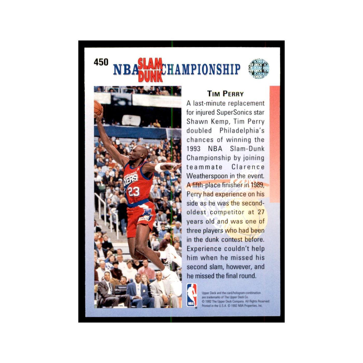1992 Upper Deck Tim Perry Basketball Cards #450