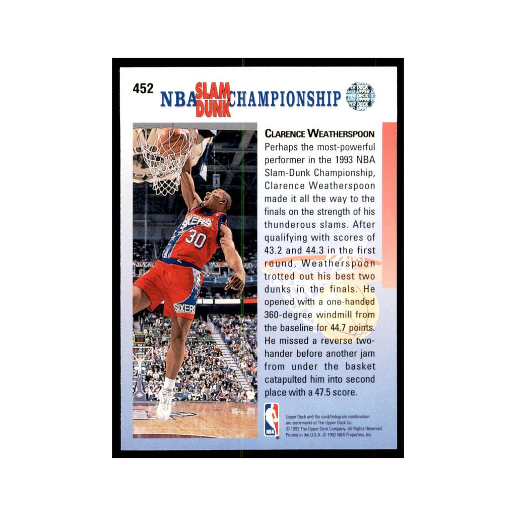 1992 Upper Deck Clarence Weatherspoon Basketball Cards #452