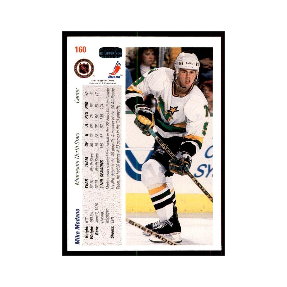 1991 Upper Deck Mike Modano Hockey Cards #160