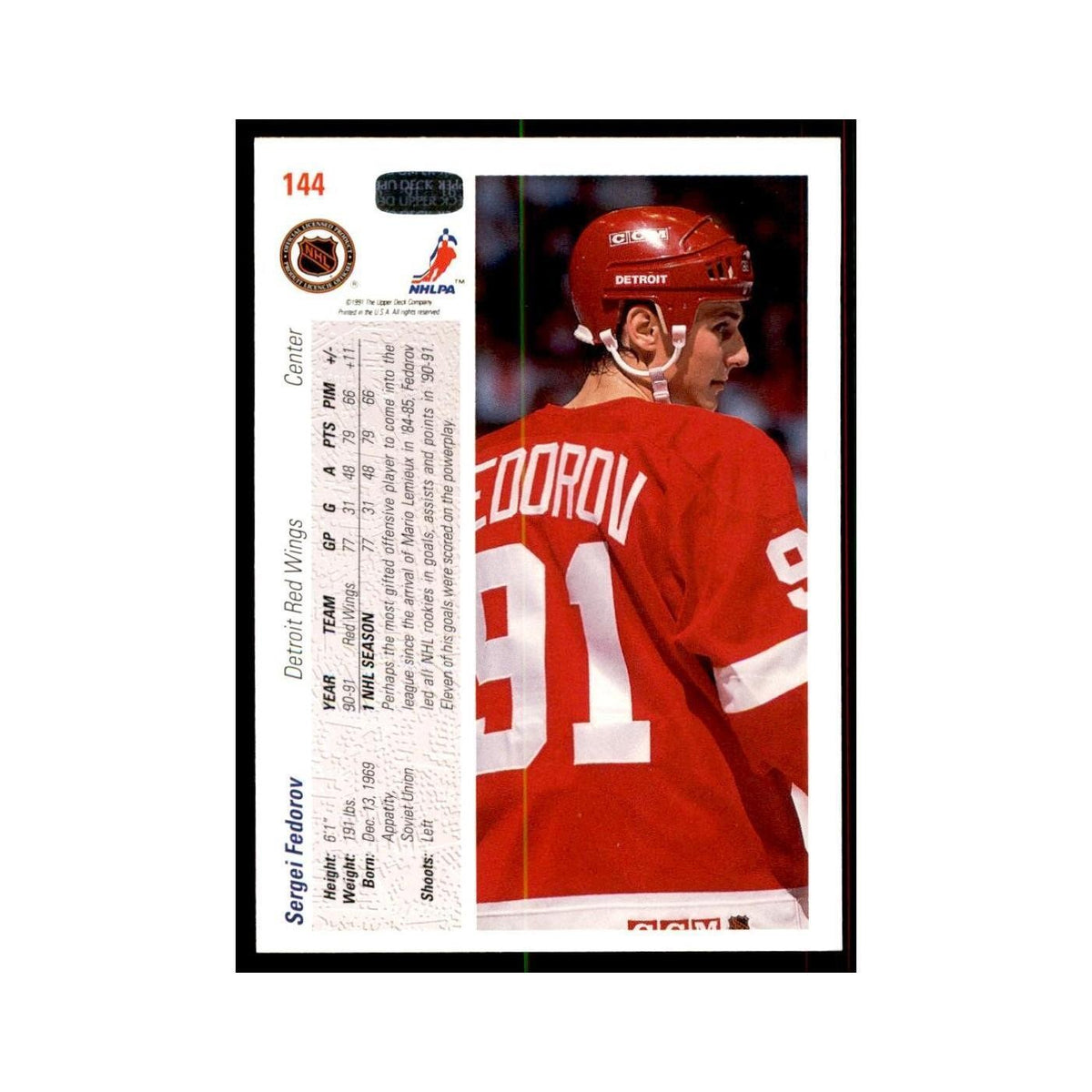 1991 Upper Deck Sergei Fedorov Hockey Cards #144
