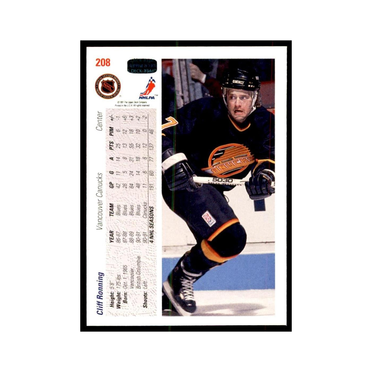 1991 Upper Deck Cliff Ronning Hockey Cards #208