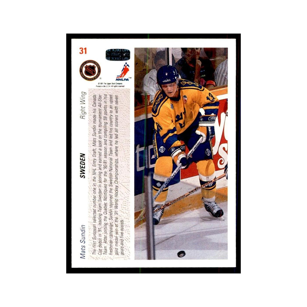 1991 Upper Deck Mats Sundin Hockey Cards #31