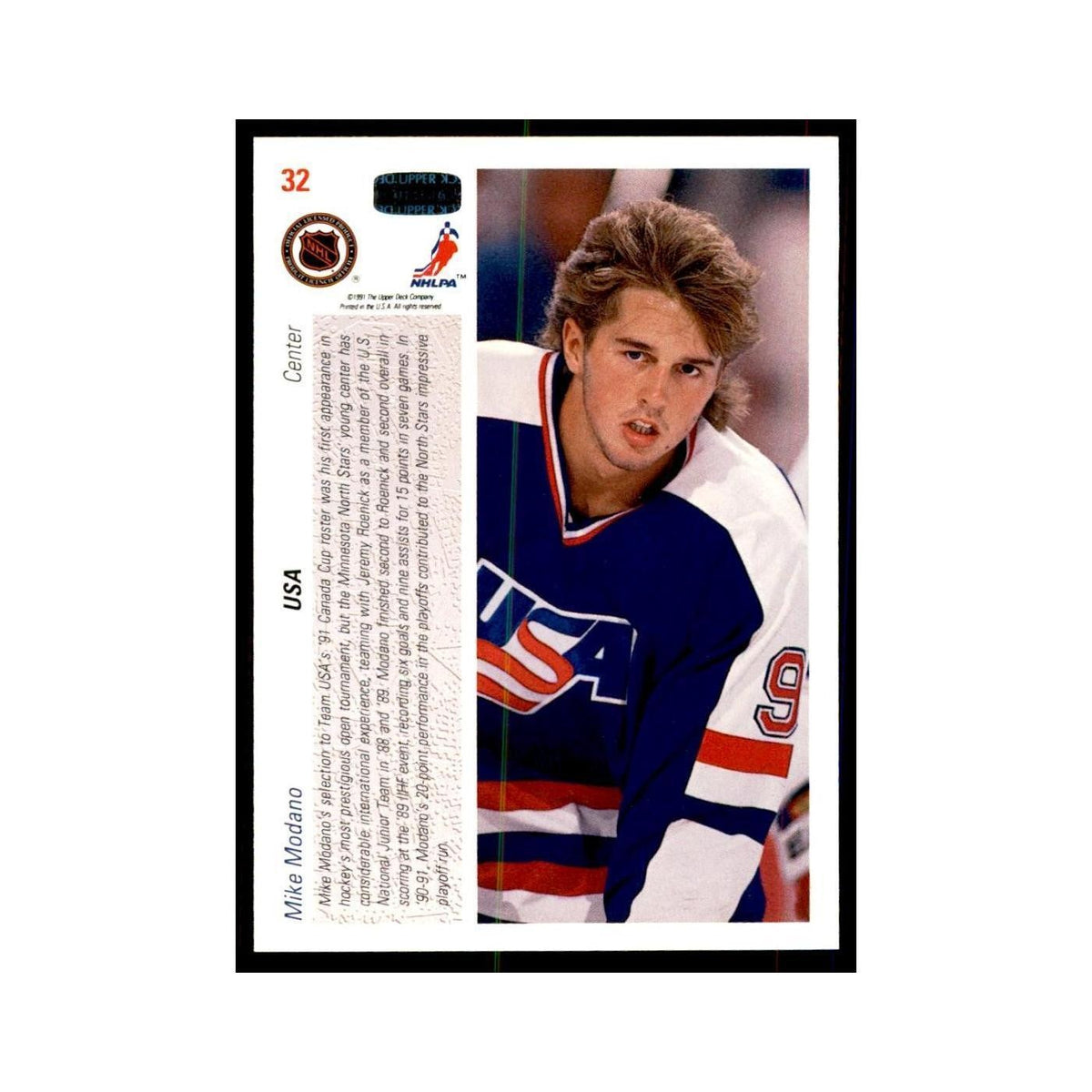 1991 Upper Deck Mike Modano Hockey Cards #32