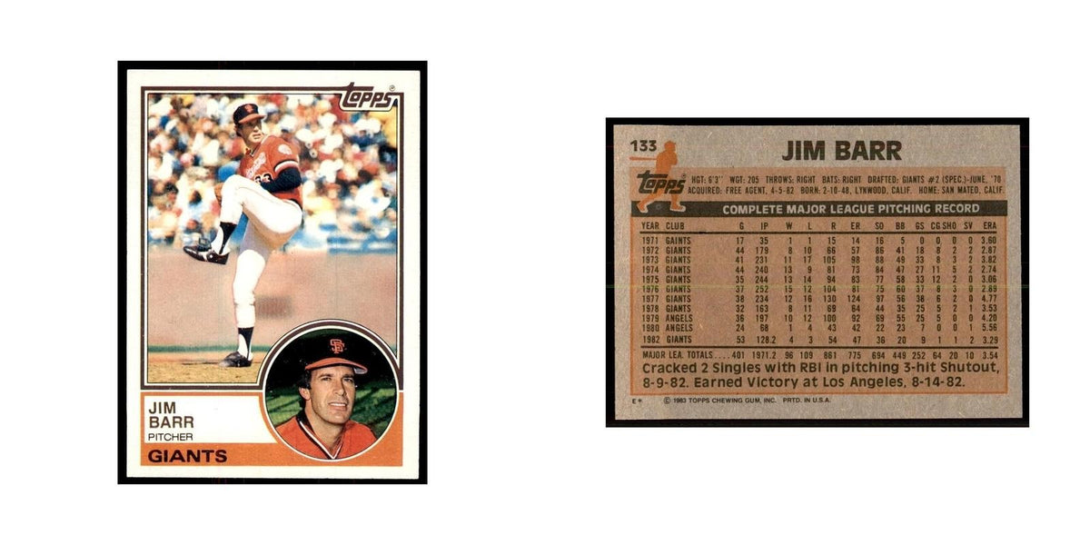 1983 Topps Jim Barr Baseball Cards #133