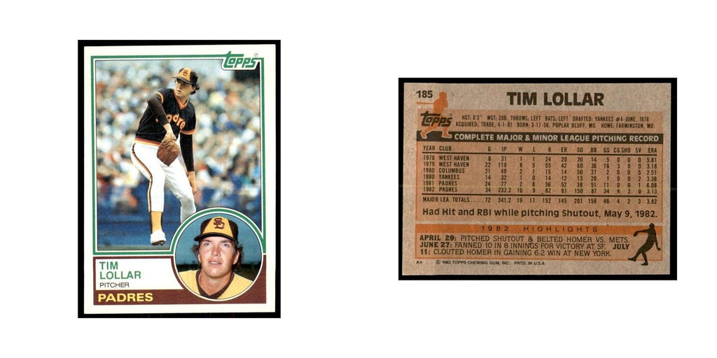 1983 Topps Tim Lollar Baseball Cards #185