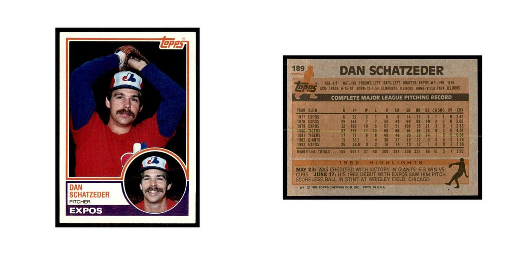 1983 Topps Dan Schatzeder Baseball Cards #189