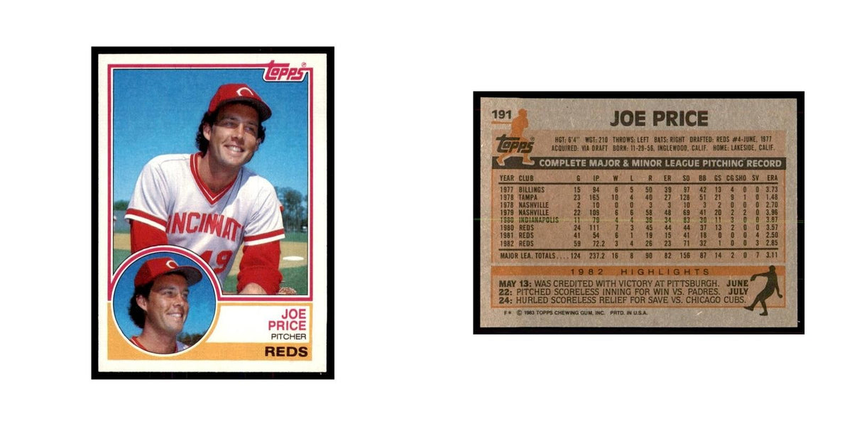 1983 Topps Joe Price Baseball Cards #191