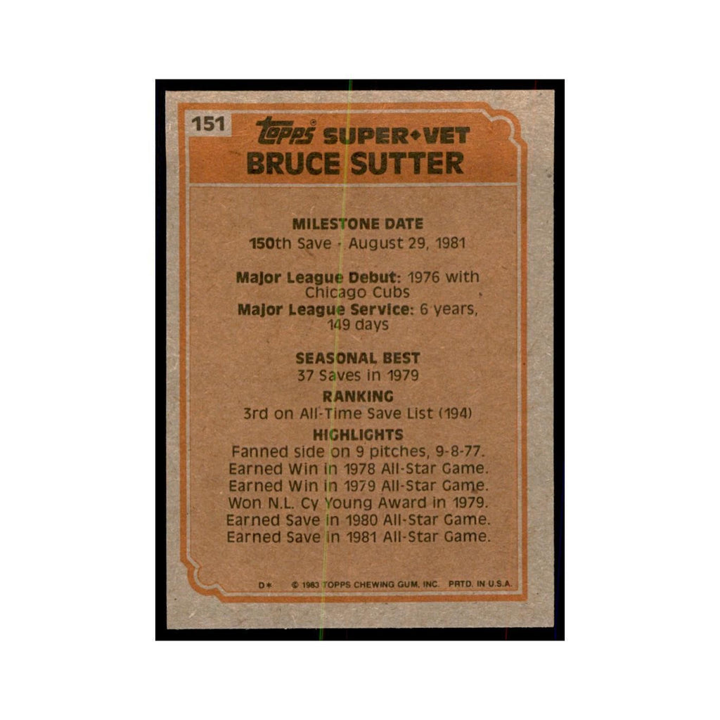1983 Topps Bruce Sutter Baseball Cards #151