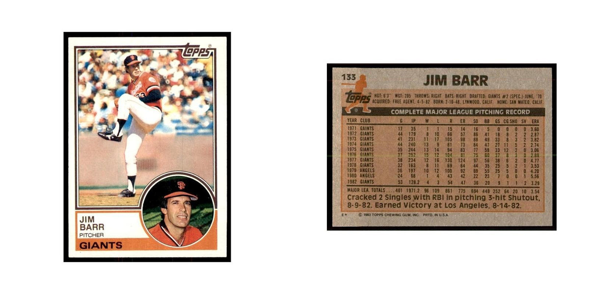 1983 Topps Jim Barr Baseball Cards #133