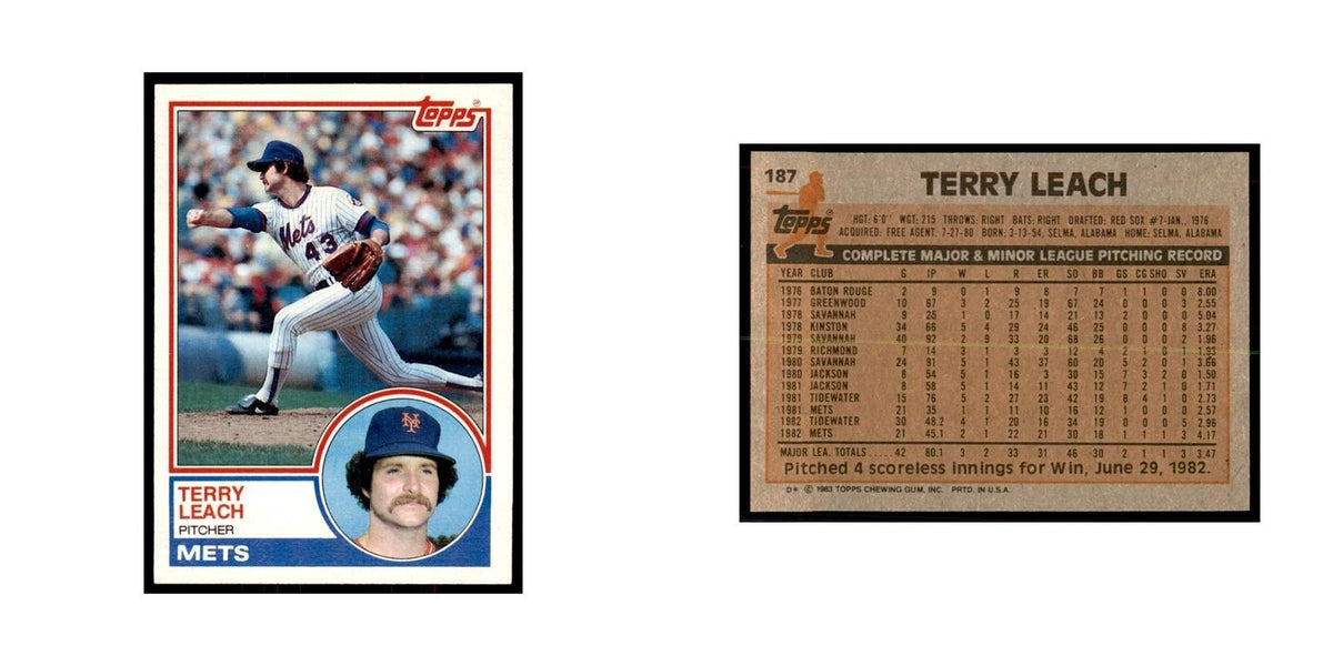 1983 Topps Terry Leach Baseball Cards #187