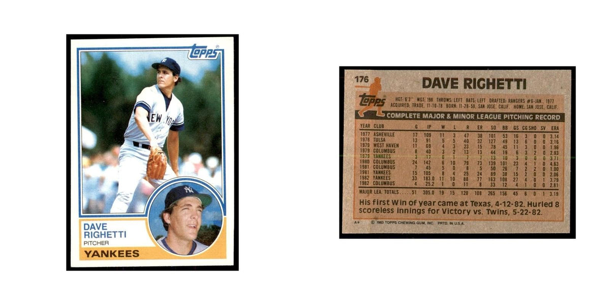 1983 Topps Dave Righetti Baseball Cards #176