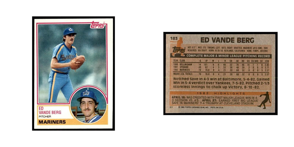 1983 Topps Ed Vande Berg Baseball Cards #183