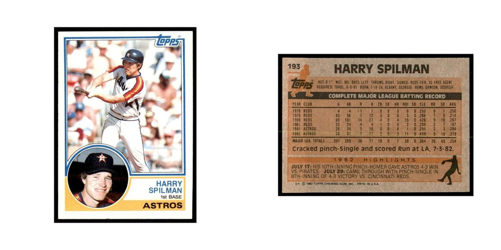 1983 Topps Harry Spilman Baseball Cards #193