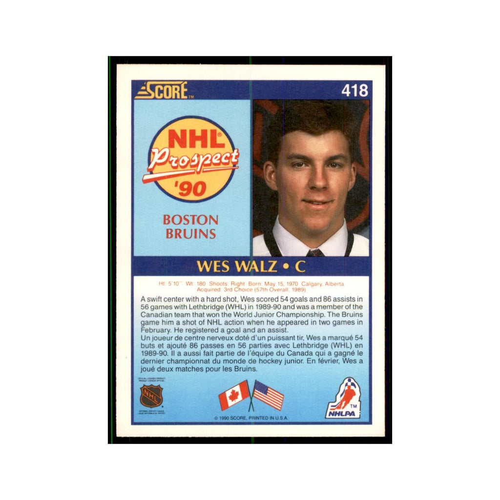 1990 Score Canadian Wes Walz Hockey Cards #418