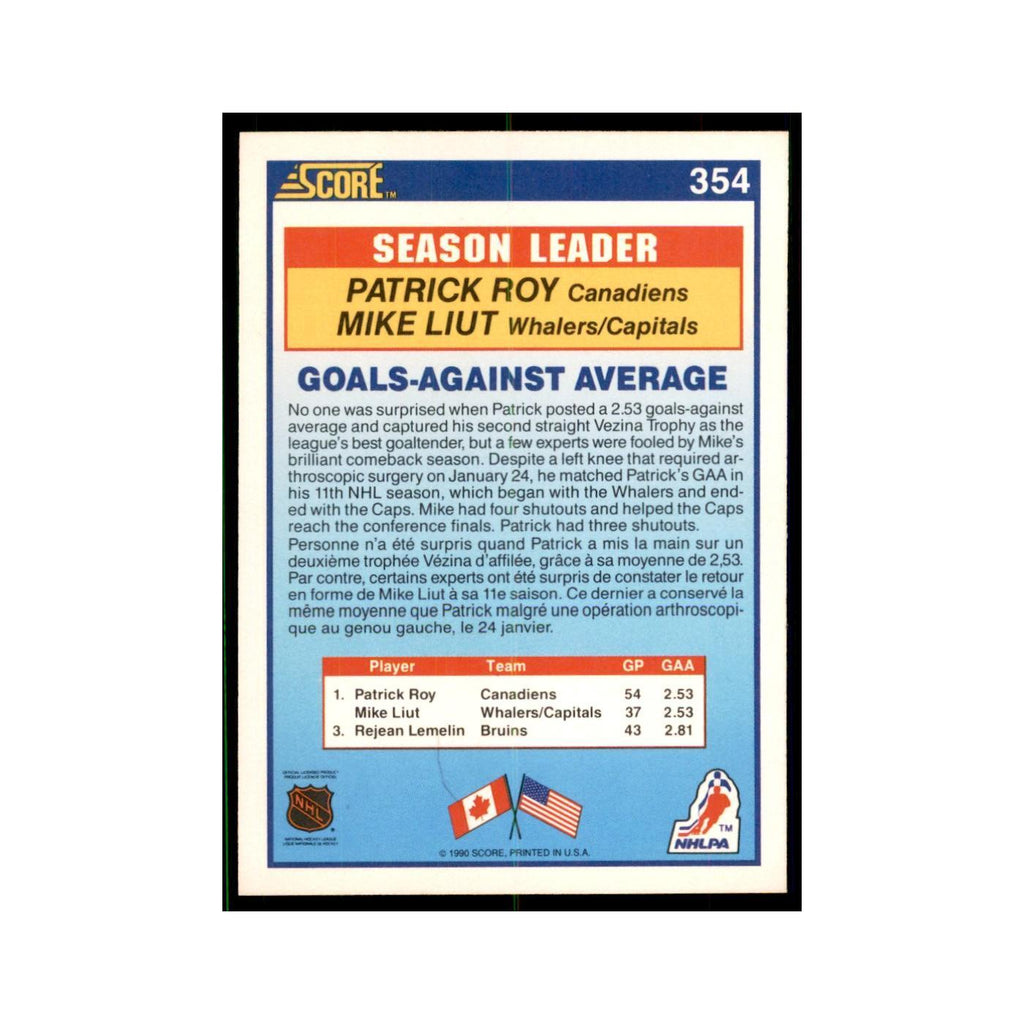 1990 Score Canadian Patrick Roy/Mike Liut Hockey Cards #354