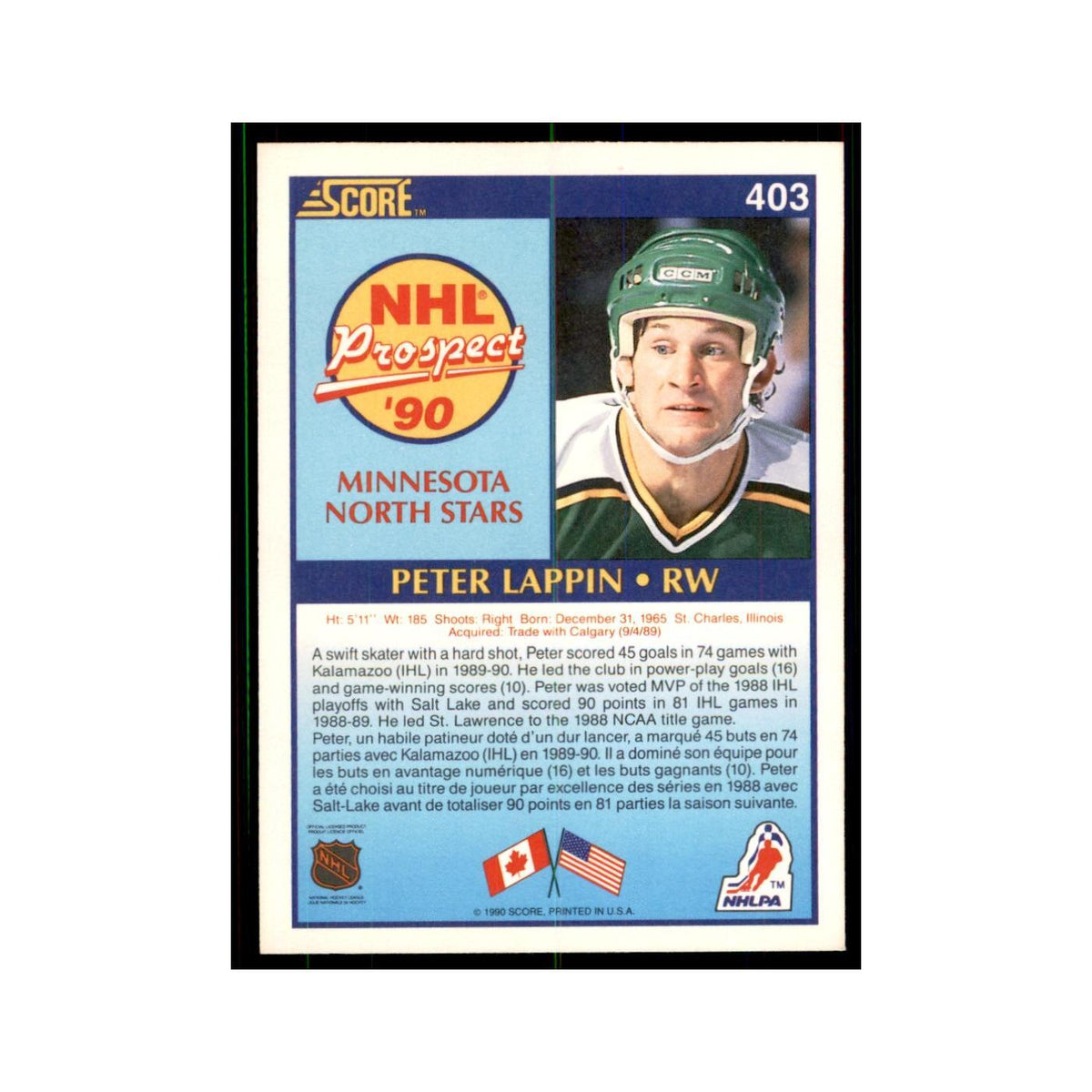 1990 Score Canadian Peter Lappin Hockey Cards #403