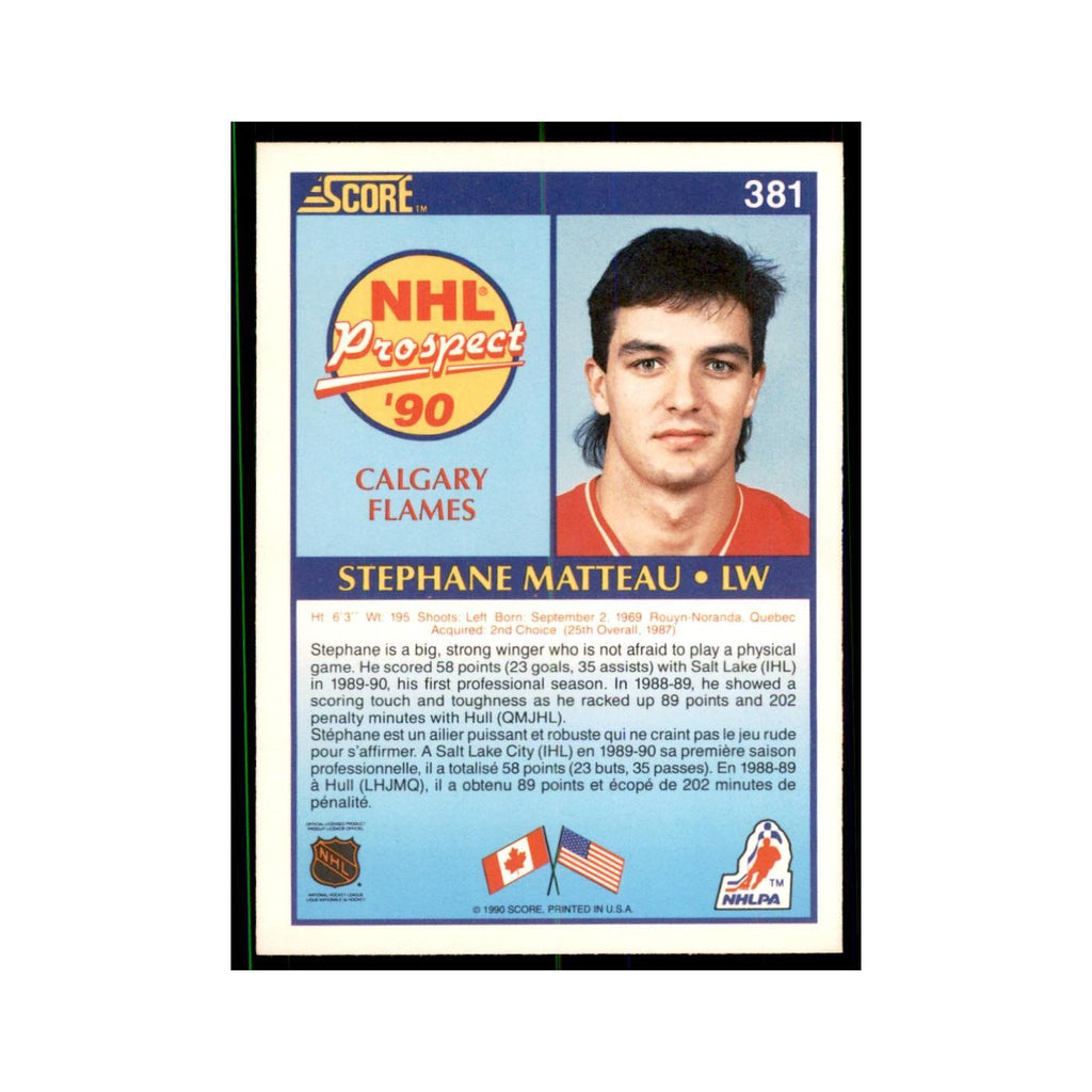 1990 Score Canadian Stephane Matteau Hockey Cards #381