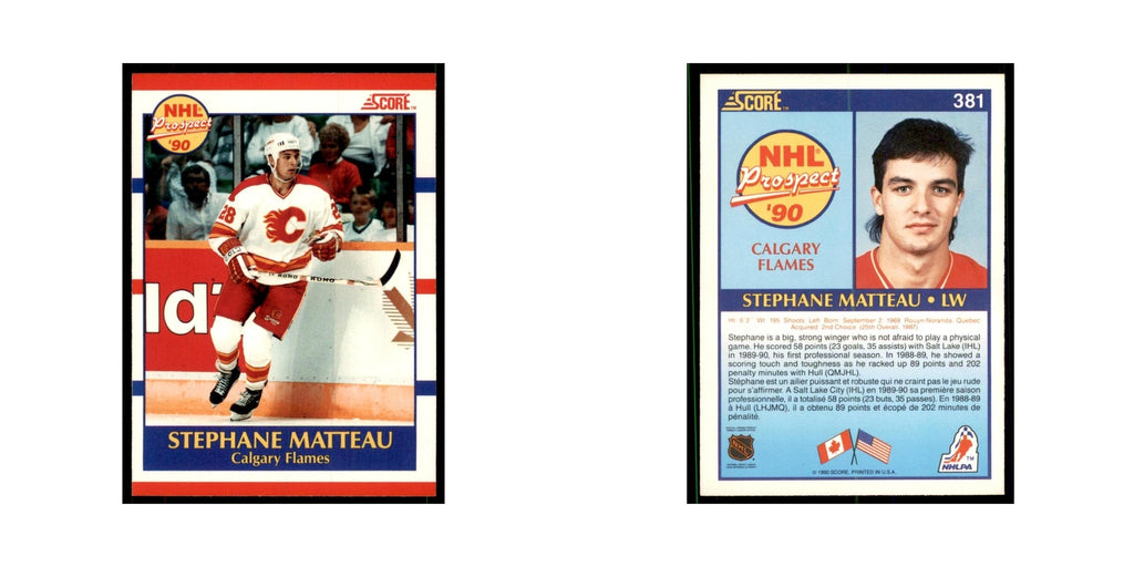 1990 Score Canadian Stephane Matteau Hockey Cards #381