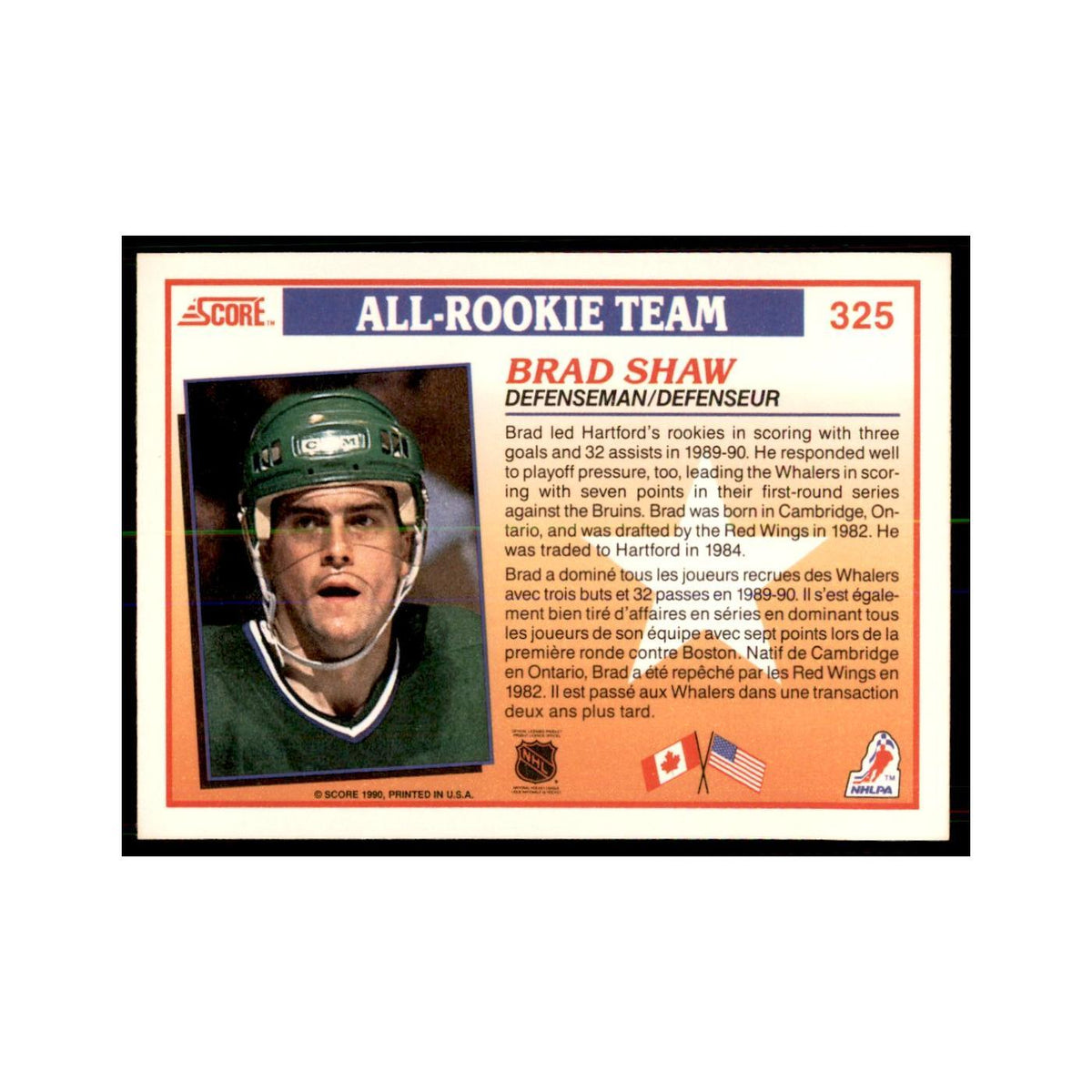 1990 Score Canadian Brad Shaw RC Hockey Cards #325