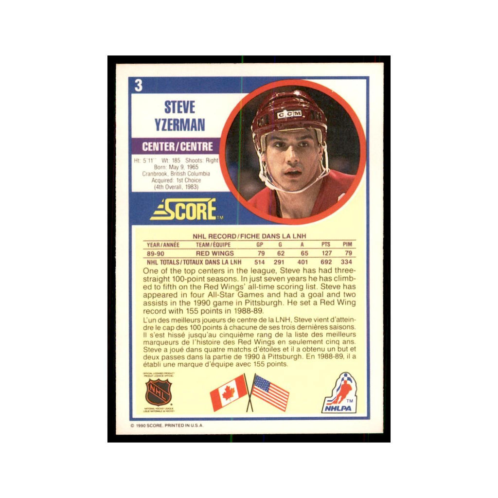 1990 Score Canadian Steve Yzerman Hockey Cards #3